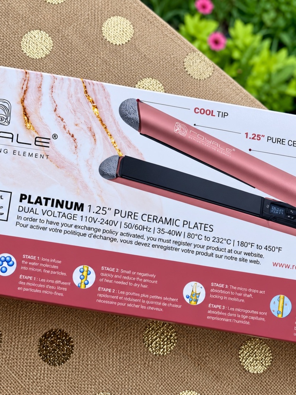 Royale Platinum 1.25" Pure Ceramic Flat Iron - Rose Gold